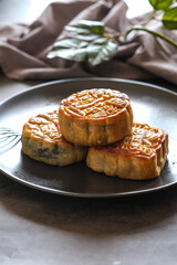 moon cake for the full moon festival in august. asian cuisine, kue bulan.
