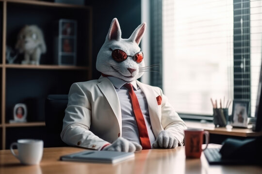 Muscular White Wolf Office Worker Animal Generative AI