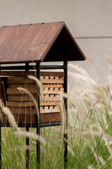 Wooden hive for bees. Care for insects in the form of a house