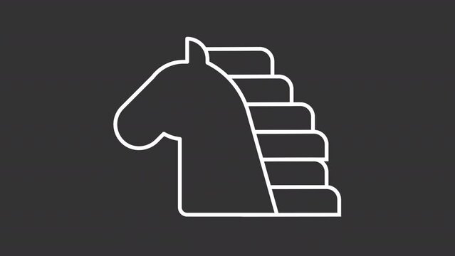 Animated horse white line icon. Fast running animal. Purebred stallion. Farm livestock. Loop HD video with chroma key, alpha channel on transparent background, black solid background