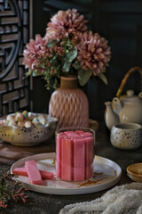 pink waffle in jar on the table
