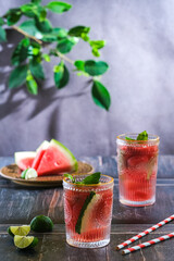 watermelon cocktail in glass. selective focus