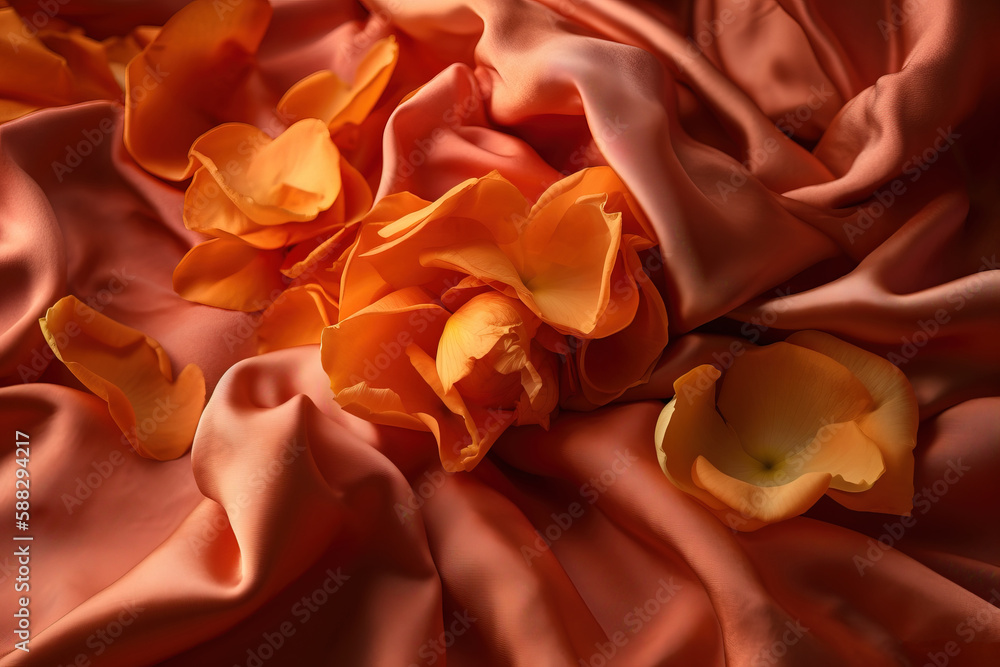 Poster a close up of a flower on a cloth with a cloth backing around it and a flower in the middle of the p