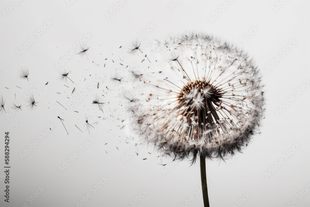 Poster flying dandelion macro generative ai