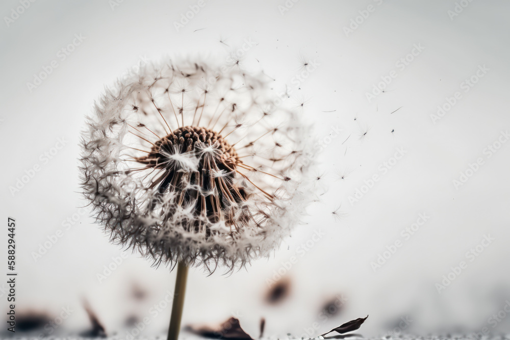 Poster flying dandelion macro generative ai