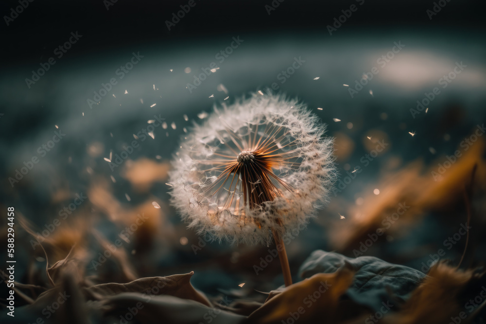 Poster flying dandelion macro generative ai
