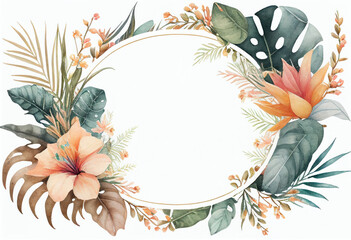 Beautiful Watercolor Floral Frame, Copy Space, Generative AI