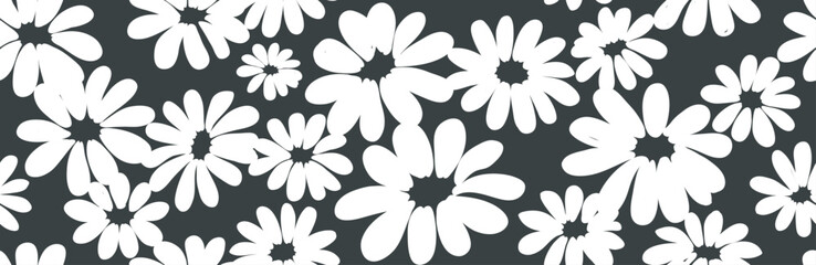 Black and white seamless pattern with chamomiles. Vector illustration, background for packaging, textiles, printing products with hand drawn flowers.