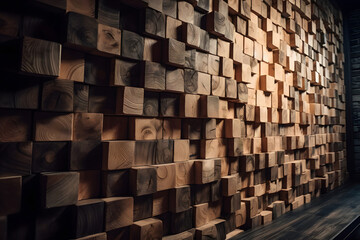 Wood tile background wall. Generative AI