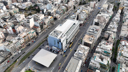 Aerial drone photo of famous National Museum of Contemporary Art in Athens in Syggrou avenue, Attica, Greece