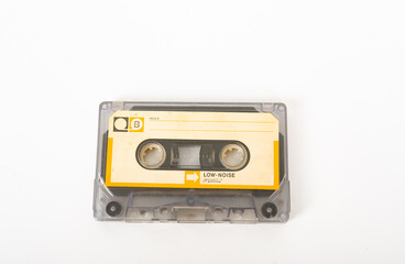 An old cassette tape on a white background