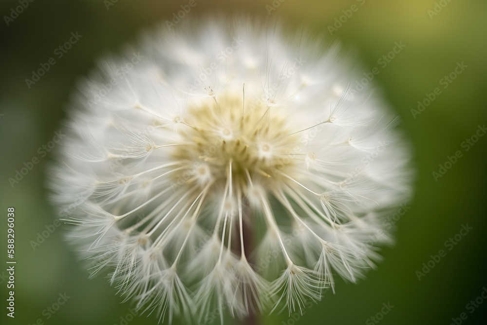Poster  a close up of a dandelion with a blurry back dropper in the middle of the image and a blurry back dropper in the middle of the dandelion.  generative ai