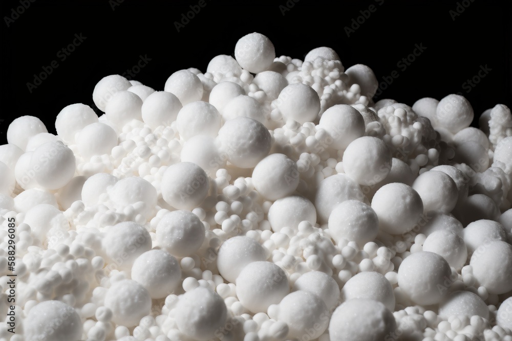 Poster a close up of a pile of marshmallows on a black background with a black background and white backgro