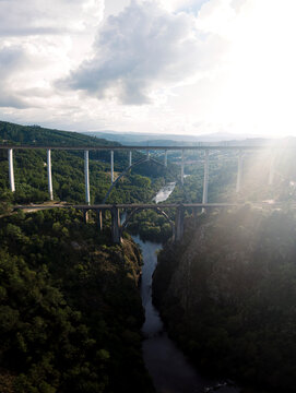 Aerial view of mirador de Gundi&aacute;n over Ulla river in Vedra, A Coru&ntilde;a, Galicia, Spain.