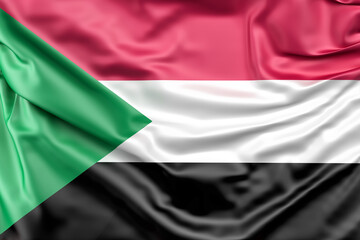 Ruffled Flag of Sudan. 3D Rendering