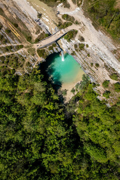 Aerial view of Benkovski waterfall, near the town of Pican, located in central Istria, Croatia.