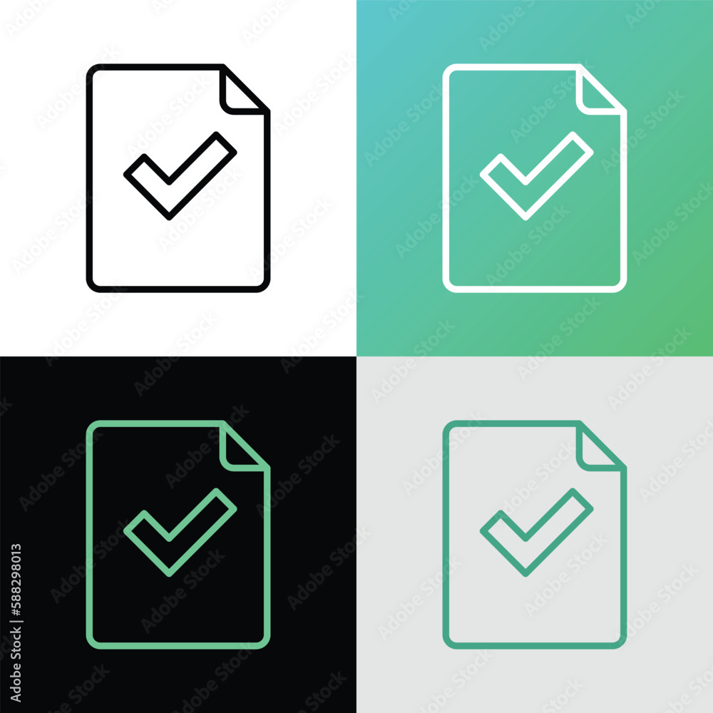 Poster document approved thin line icon: paper sheet with check mark. modern vector illustration.