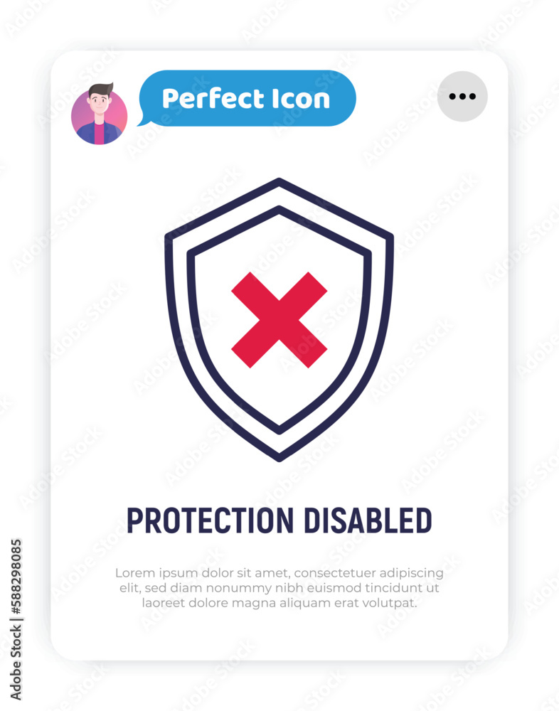 Poster security disabled thin line icon. shield with cross mark. vector illustration.
