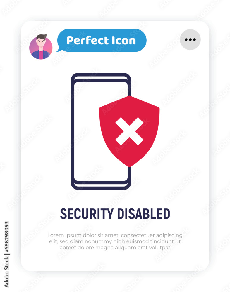 Poster security disabled thin line icon. smartphone with shield with cross mark. vector illustration.