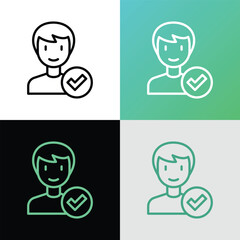 Employee is approved for job. Successful interview. Man with check mark. Modern vector illustration.
