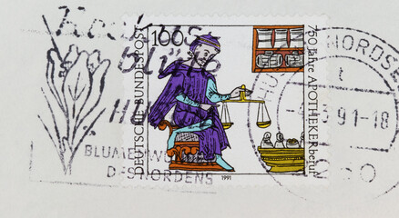 briefmarke stamp vintage retro alt old apotheke medicine medizin gestempelt frankiert cancel used...