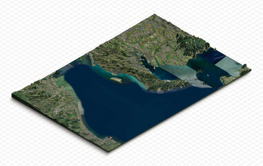 3d model of Chubu, Japan. Isometric map virtual terrain 3d for infographic. Geography and topography planet earth flattened satellite view