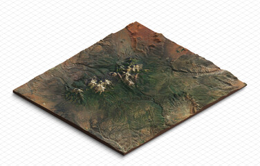 3d model of the Mountains in Utah, USA. Mountain Waas, Mountain Peale, South Mountain. Isometric map virtual terrain 3d for infographic.