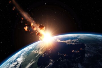 Impact of a fireball coming from space hitting the planet earth Generative AI Illustration