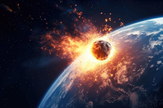 Impact of a fireball coming from space hitting the planet earth Generative AI Illustration