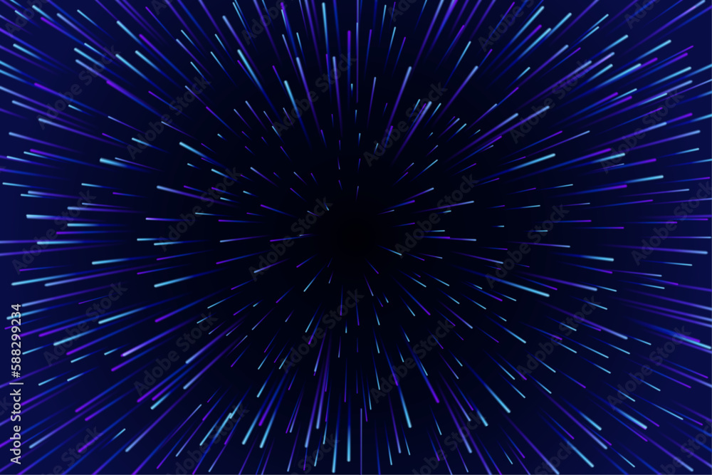 Poster Light speed with illumination and glowing effect. Background or print for galaxy and cosmos theme. Illumination and glimmering bodies. Vector illustration
