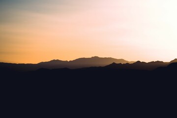 Silhouette of a hills on the sunset