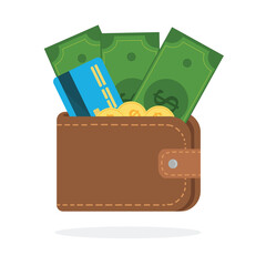 Wallet with money dollars and credit card illustration - obrazy, fototapety, plakaty