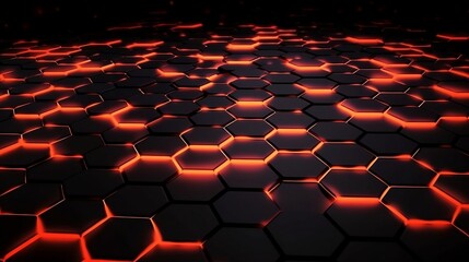 Obraz premium Black and orange hexagon background. This image is ideal for use in graphic design projects, as a background for business presentations, brochures, websites and more. generative AI,