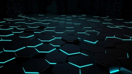 Fototapeta premium Black and blue hexagonal background template. This image is ideal for use in graphic design projects, as a background for business presentations, brochures, websites and more. generative AI,