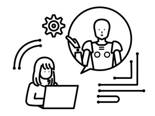 人工知能を使ってパソコンで仕事をする女性のイラスト