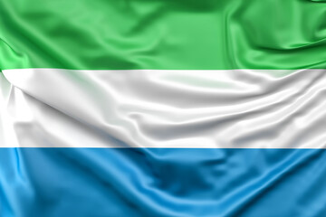 Ruffled Flag of Sierra Leone. 3D Rendering
