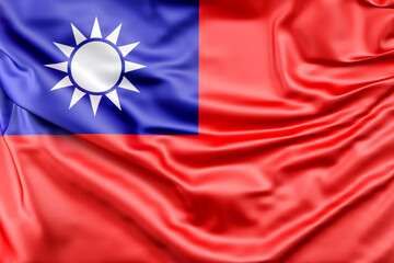 Fototapeta premium Ruffled Flag of Taiwan. 3D Rendering
