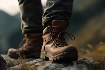 A close-up of leather hiking boots. created using Generative Ai