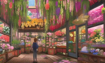 Obraz na płótnie Canvas Flower shop in old town