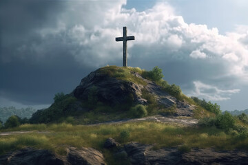 A cross on top of a hill. created using Generative Ai