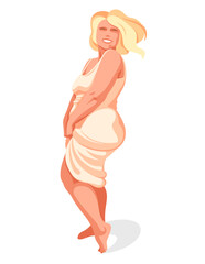 Attractive and sexy plus size woman isolated on white, vector illustration concept of body positivity health and happiness, love and accept your body idea.