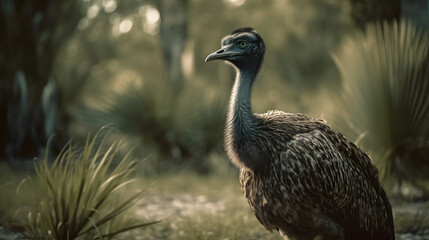 Emus in the Tropical grassland. Generative AI