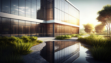 office building in the evening generative ai