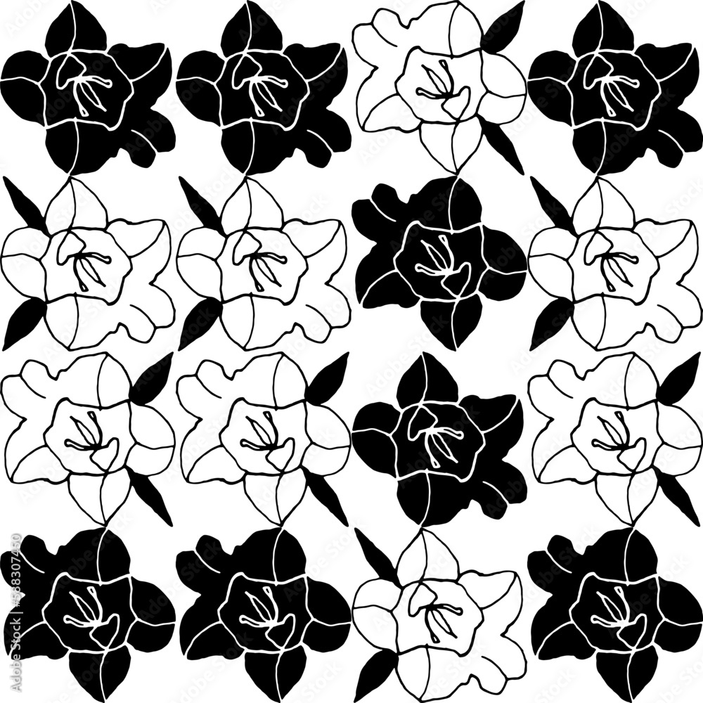 Leinwandbilder abstract flower elements vector seamless pattern. simple repeat in black on white background.