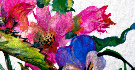 Colorful watercolor painting, flowers on a white background.