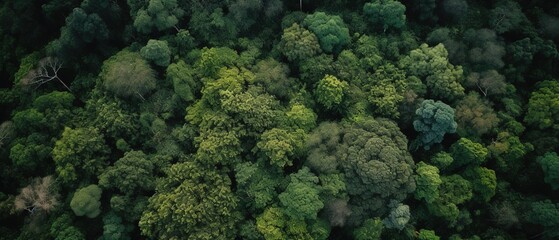 Fototapeta Beautiful bird's-eye view of the rainforest.Aerial view. Panoramic shot. Generative AI obraz