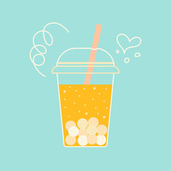 Bubble tea orange lemonade on cup with lid and straw