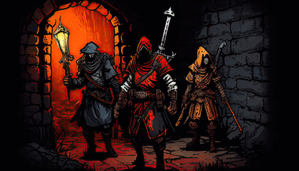 dark fantasy dnd rpg adventurer exploring dungeon - by generative ai