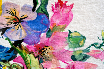 Botany watercolor painting, flowers on a white background.