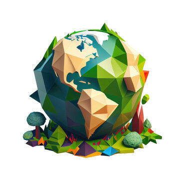 Cartoon planet cute 3d icon Earth day or environment conservation concept. Save green low poly concept isolated Transparent background png. Generative ai